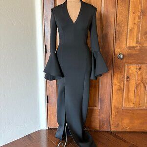 Jovani Bell Sleeve High Slit Scuba Evening Dress. Size 6. Long. Black.
